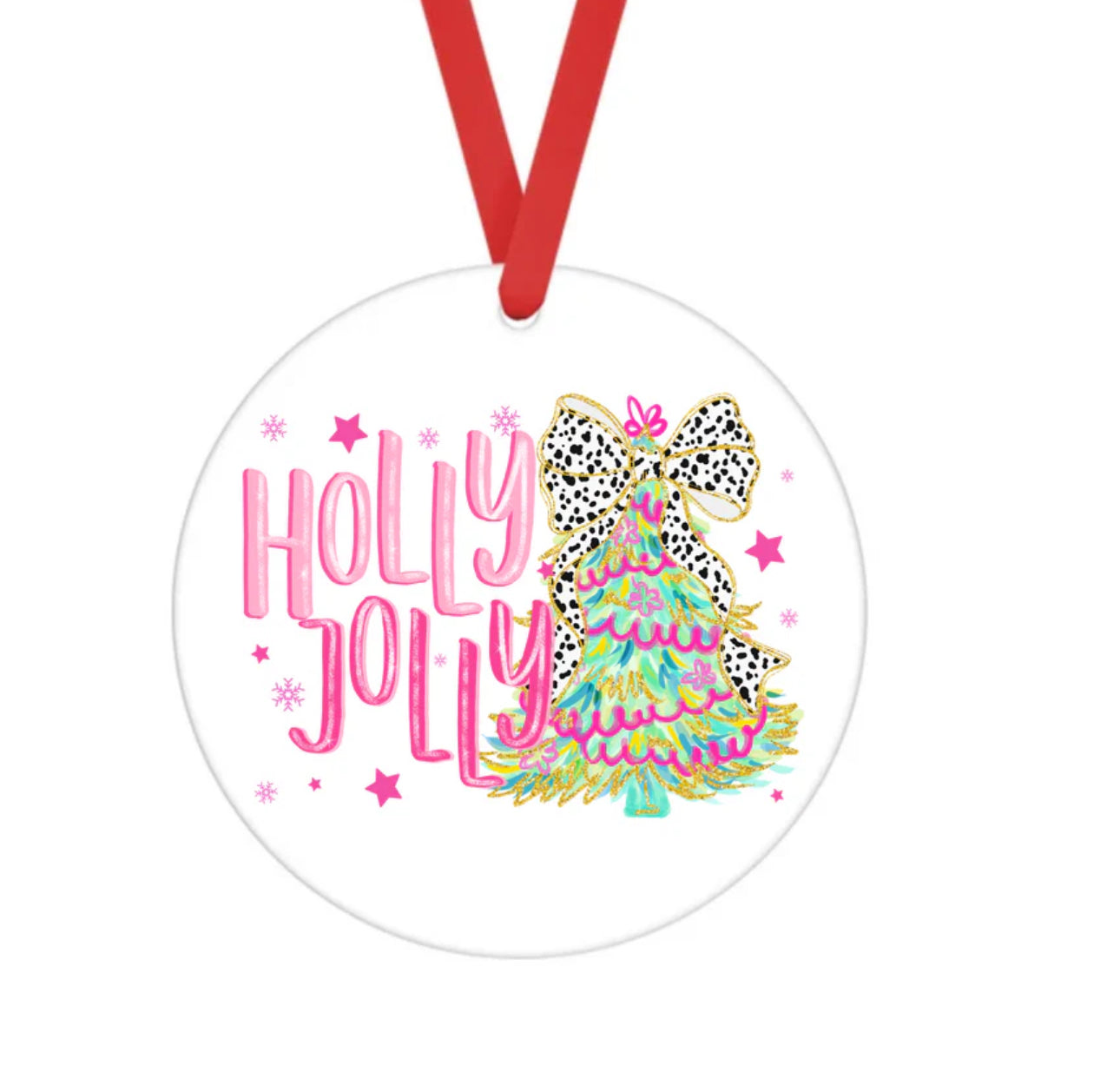 Ceramic Ornament • Holly Jolly • Pink
